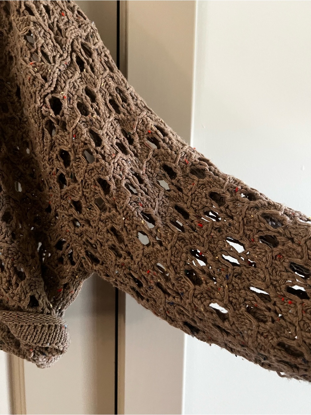 Zenana Outfitters Crochet Scoop-Neck Sweater in Taupe Brown - Picture 2 of 4